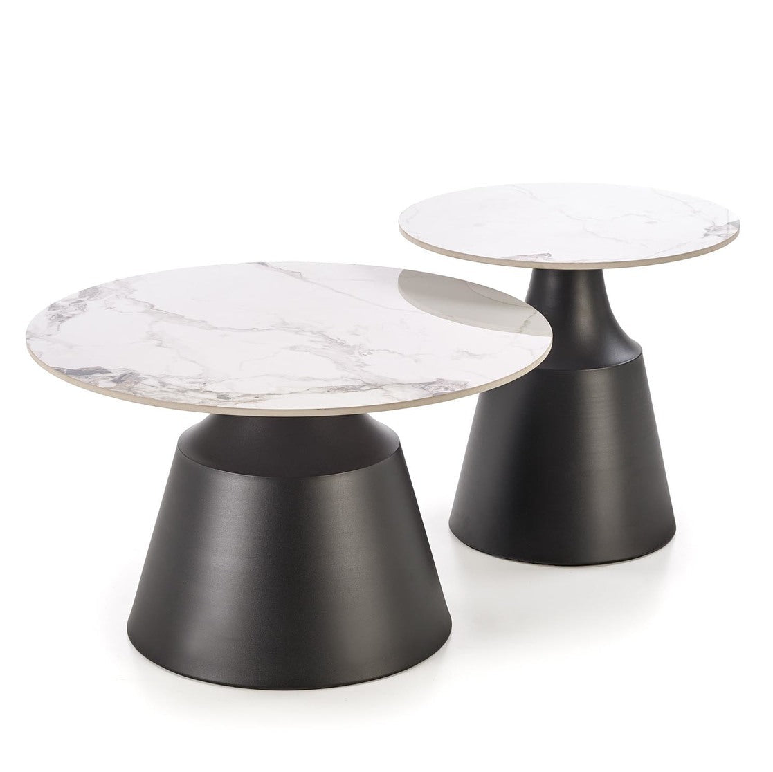 Kafijas galds(2) Magis 70/43 un 50/48 cm balts marmors/melns - N1 Home