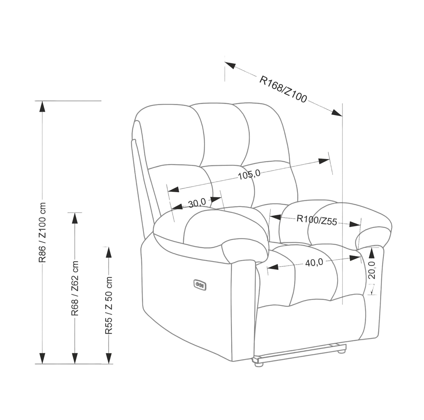 Krēsls Amols 105/168-100/86-100/55-50 cm