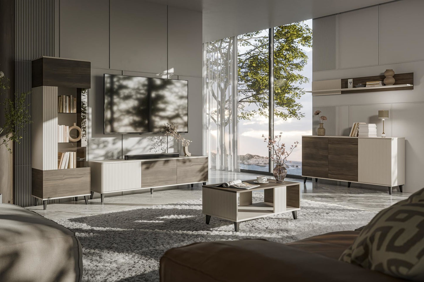 TV skapis Berlin 150;180;200/40/47;52 cm kašmirs/valrieksts