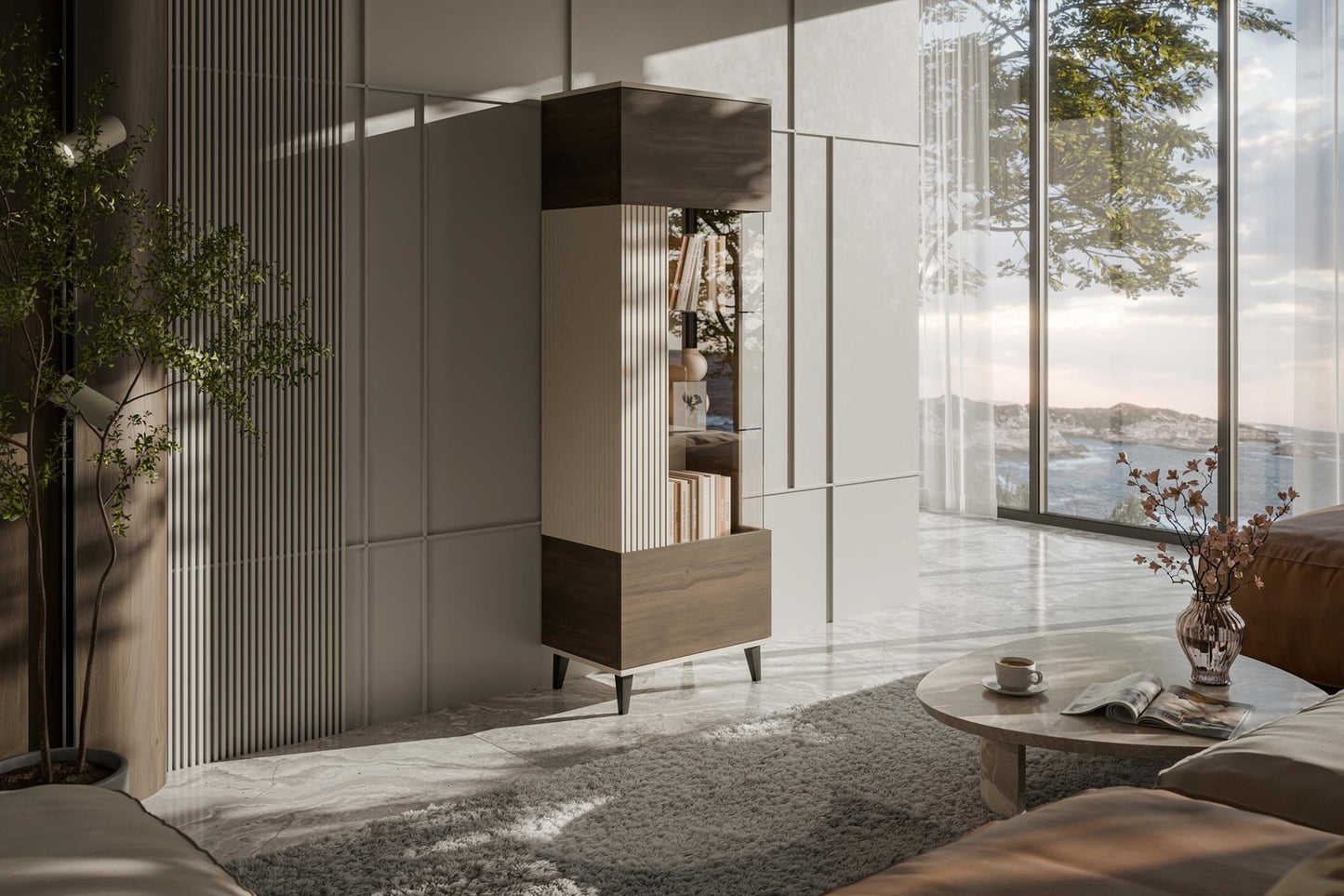 Vitrīnas skapis Berlin 60/40/182 cm kašmirs /valrieksts