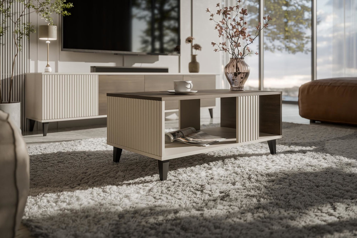 Kafijas galdiņš Berlin 92/50/40 cm kašmirs/ valrieksts - N1 Home