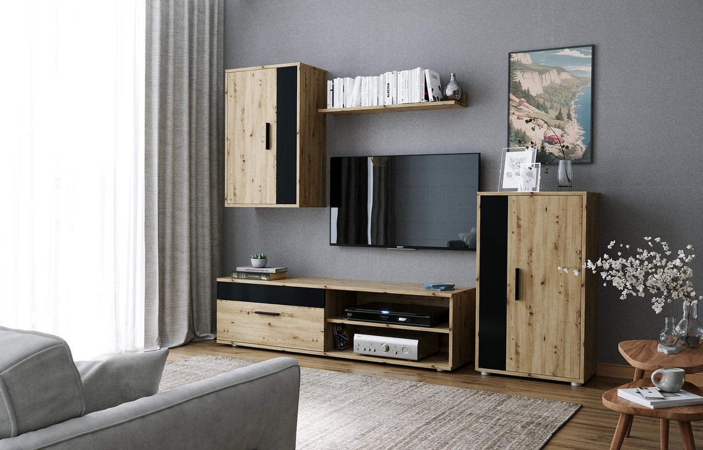 Mēbeļu komplekts Bensi 190 cm Artizan ozols/melns