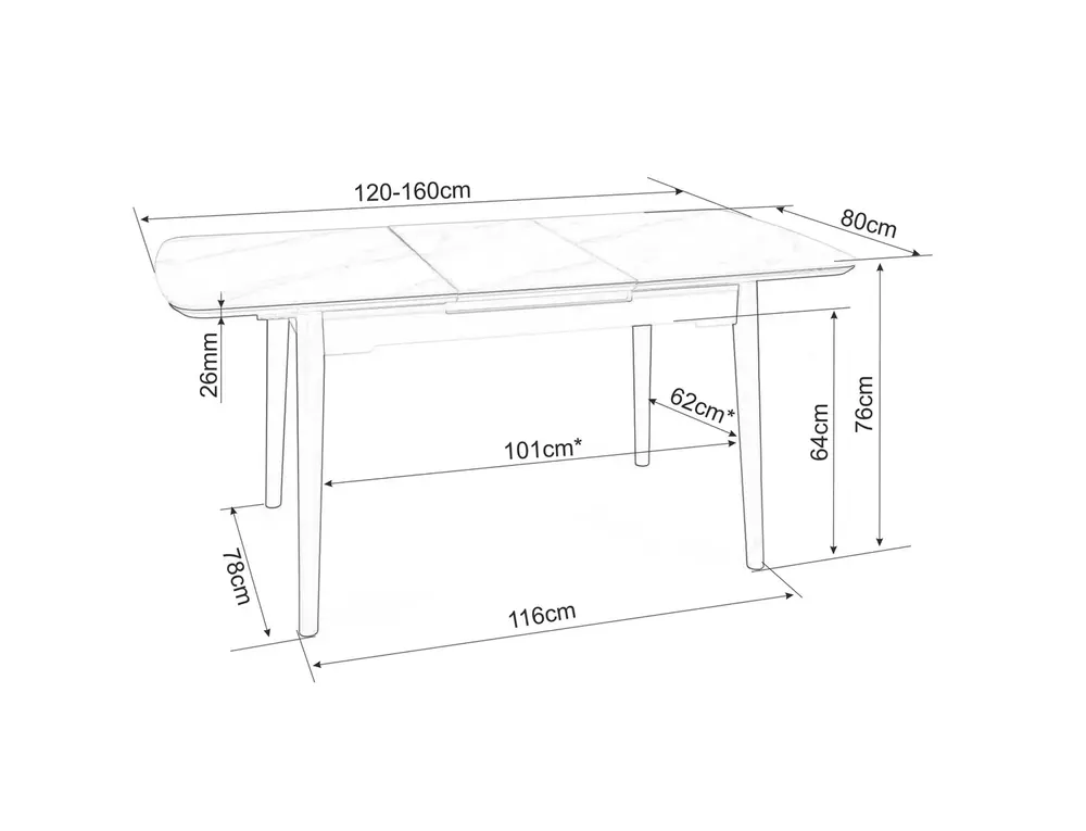 Galds KORFU 80/76/120 cm balts - N1 Home