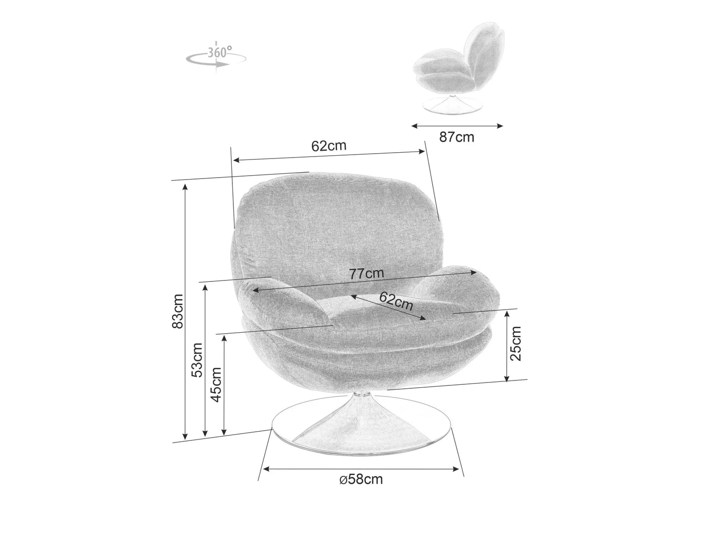 Krēsls Robs 83/45/62 cm pelēks/hroms - N1 Home