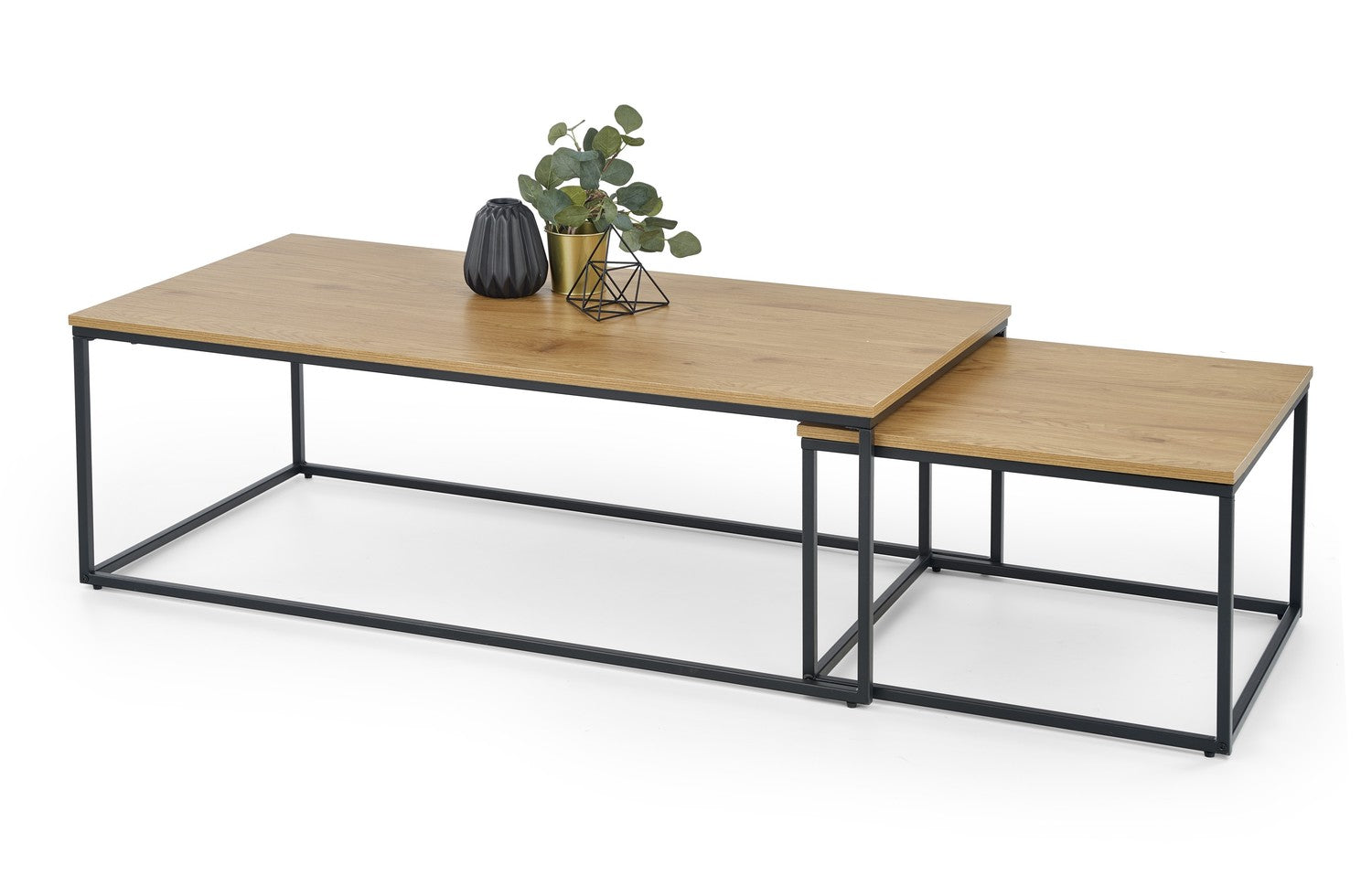 Kafijas galdiņš AL 120/60/40 cm un 55/55/36 cm zeltains ozols/melns - N1 Home