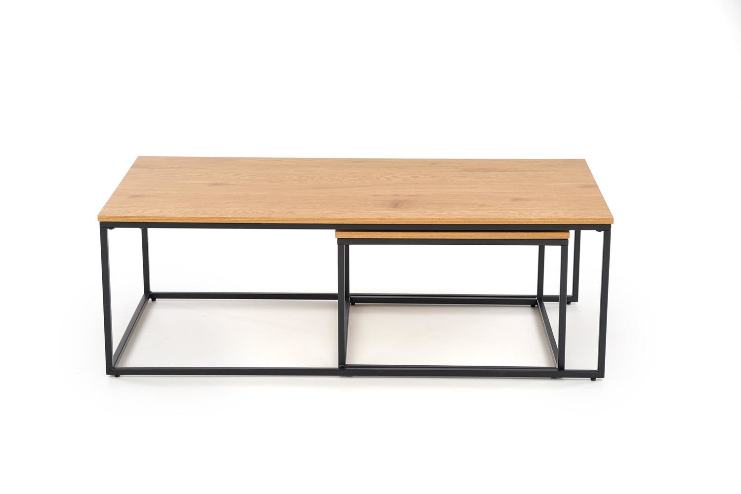 Kafijas galdiņš AL 120/60/40 cm un 55/55/36 cm zeltains ozols/melns - N1 Home