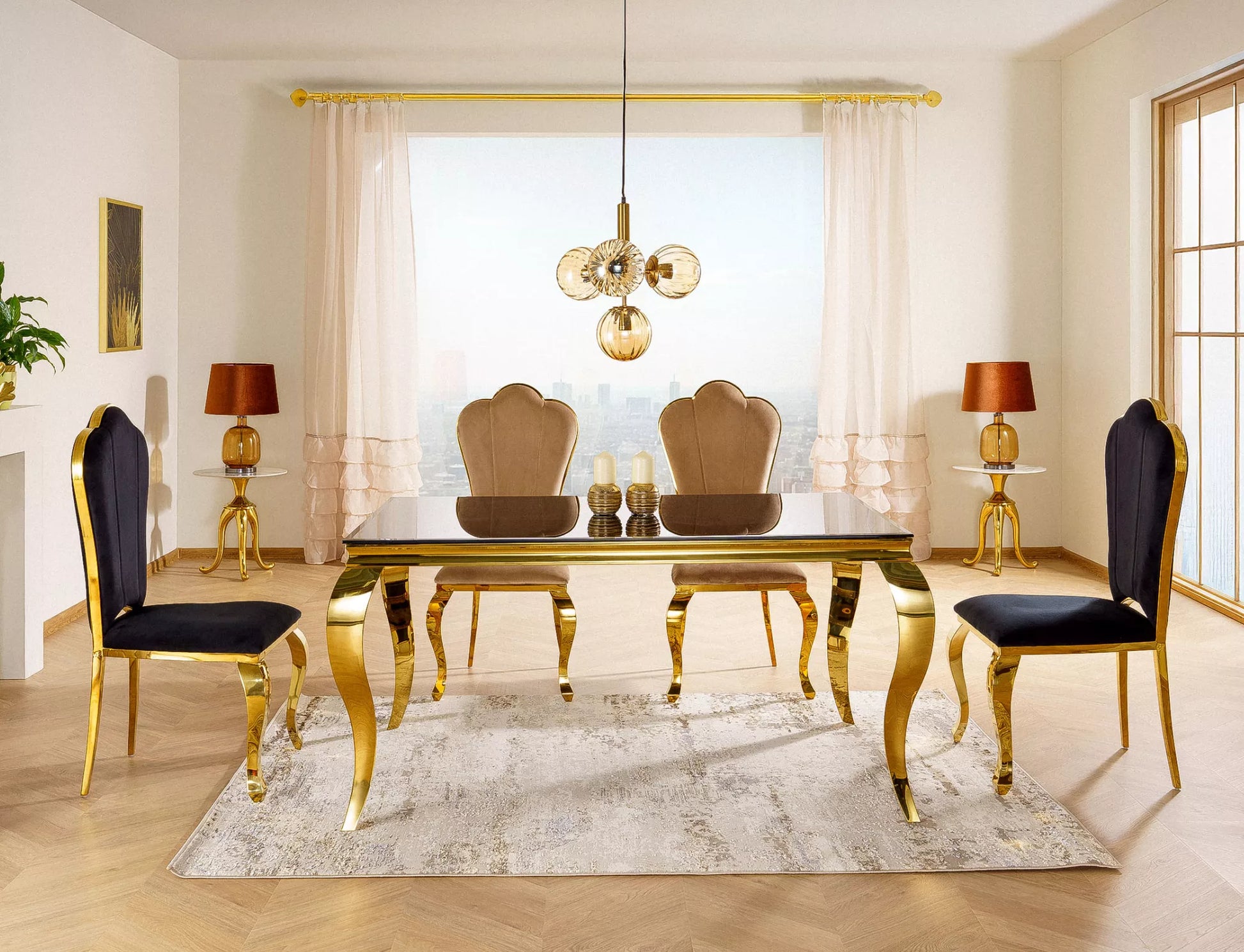 Galds Roya 75/90/150 cm melns/zelts - N1 Home