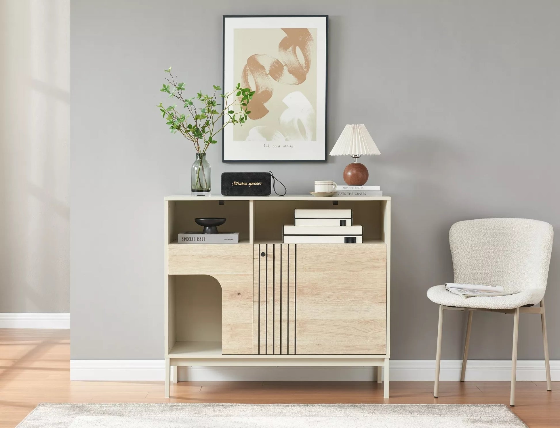 Kumode Frosi A 40/100/90 cm ozols/netīri balta - N1 Home