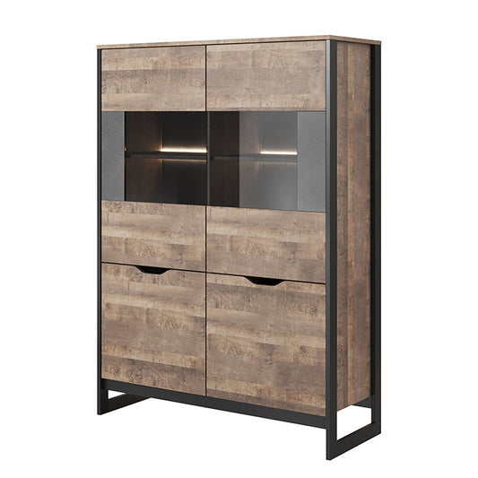 Vitrīnas skapis Ardi 108,6/150/39,6 cm ozols, smilšu krāsas, grunge/matera - N1 Home