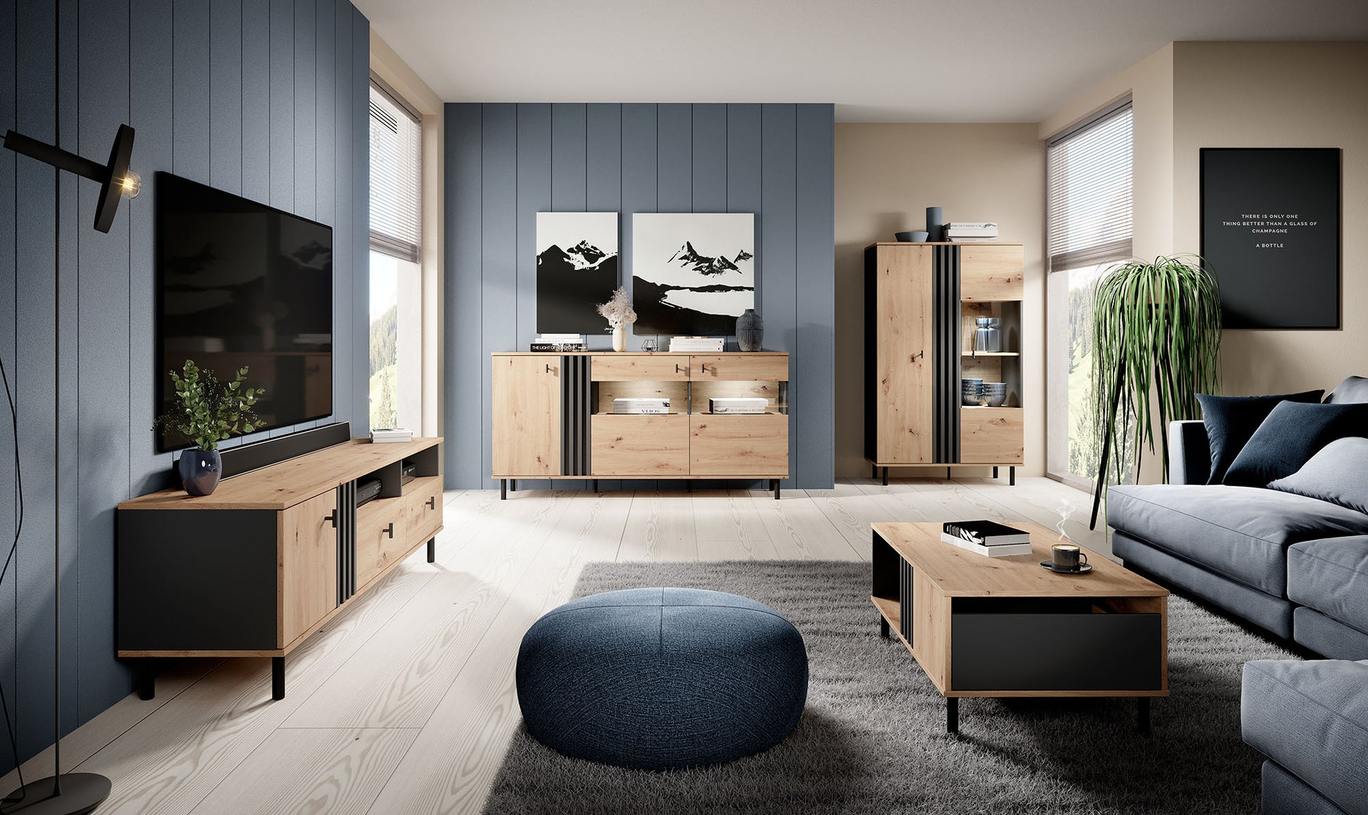 Vitrīnas skapis Madi 90/148/40 cm artizan ozols/antracīts - N1 Home