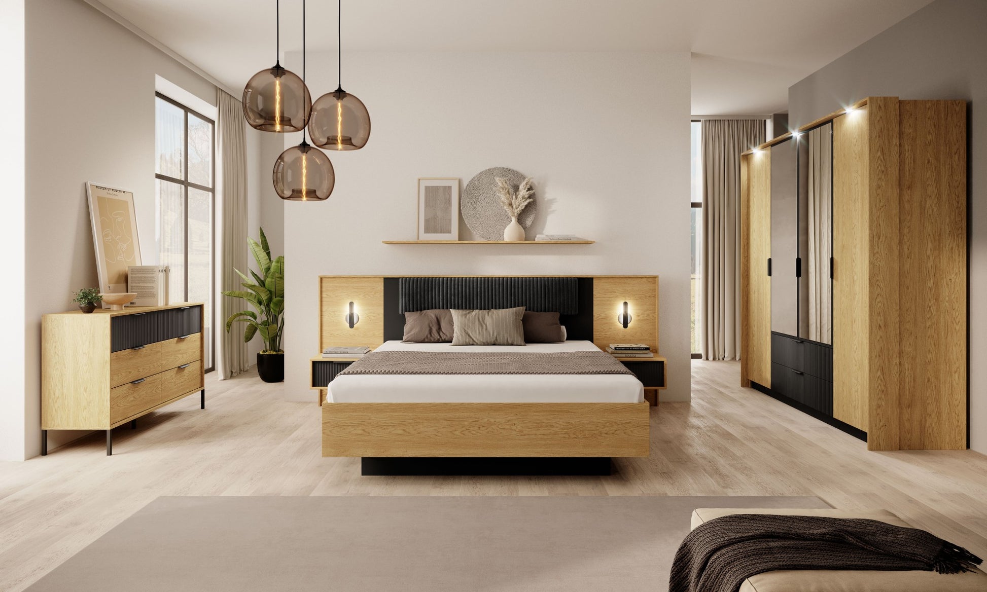 Gulta Balta 160/200 cm baltik ozols/melns - N1 Home