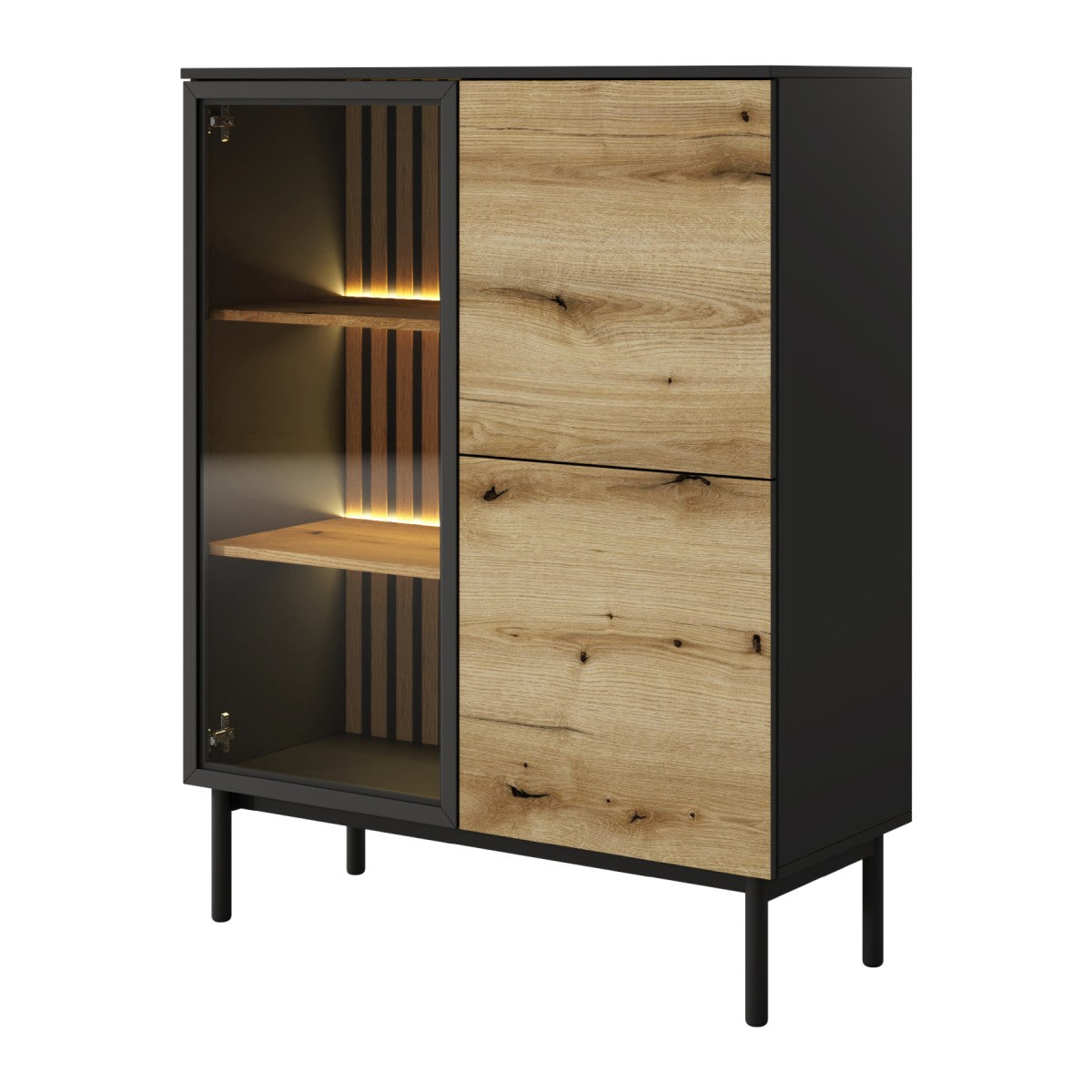 Vitrīnas skapis Langy 100/125/39 cm evok ozols/melns - N1 Home