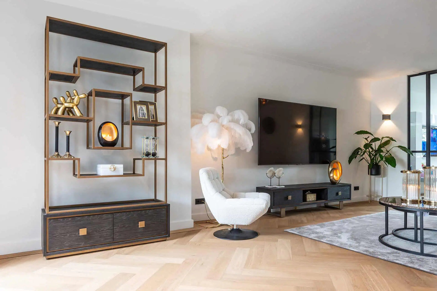 TV skapis Hunter ar 2 atvilktnēm Richmond Interiors 46/190/45 cm  melns, rustikāls - N1 Home