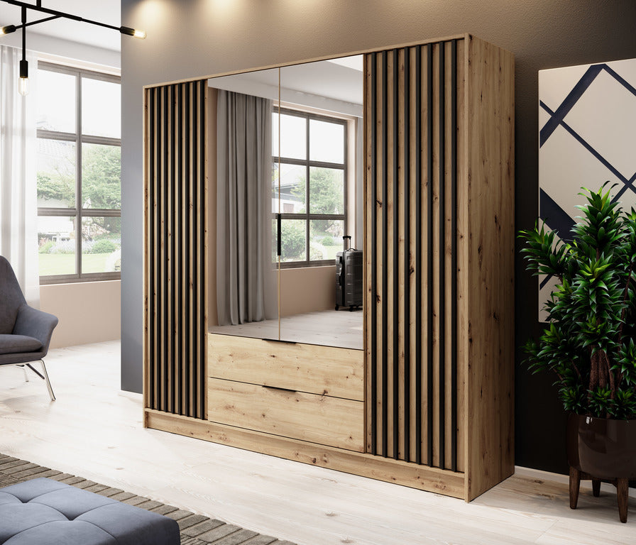 Skapis 4D NEKO ar spoguli 206/200/51 cm ozols - N1 Home