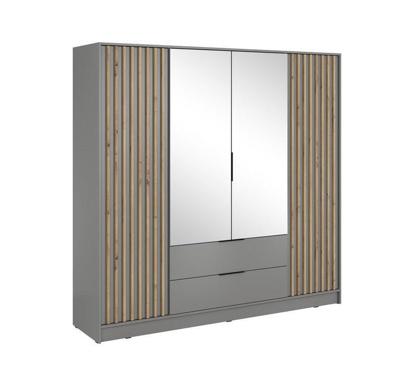 Skapis 4D NEKO ar spoguli 206/200/51 cm pelēks - N1 Home