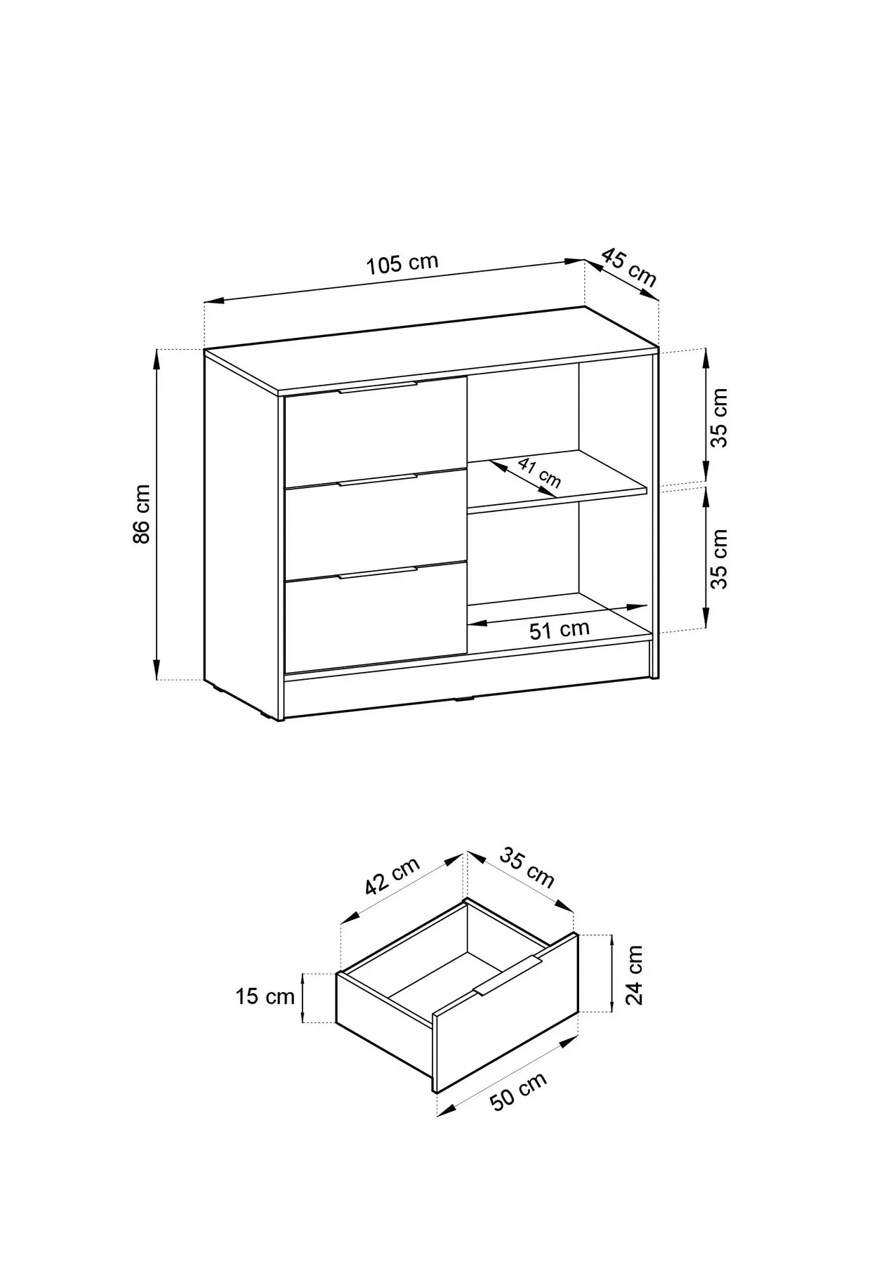 Kumode Neko 105/86/45 cm pelēks - N1 Home