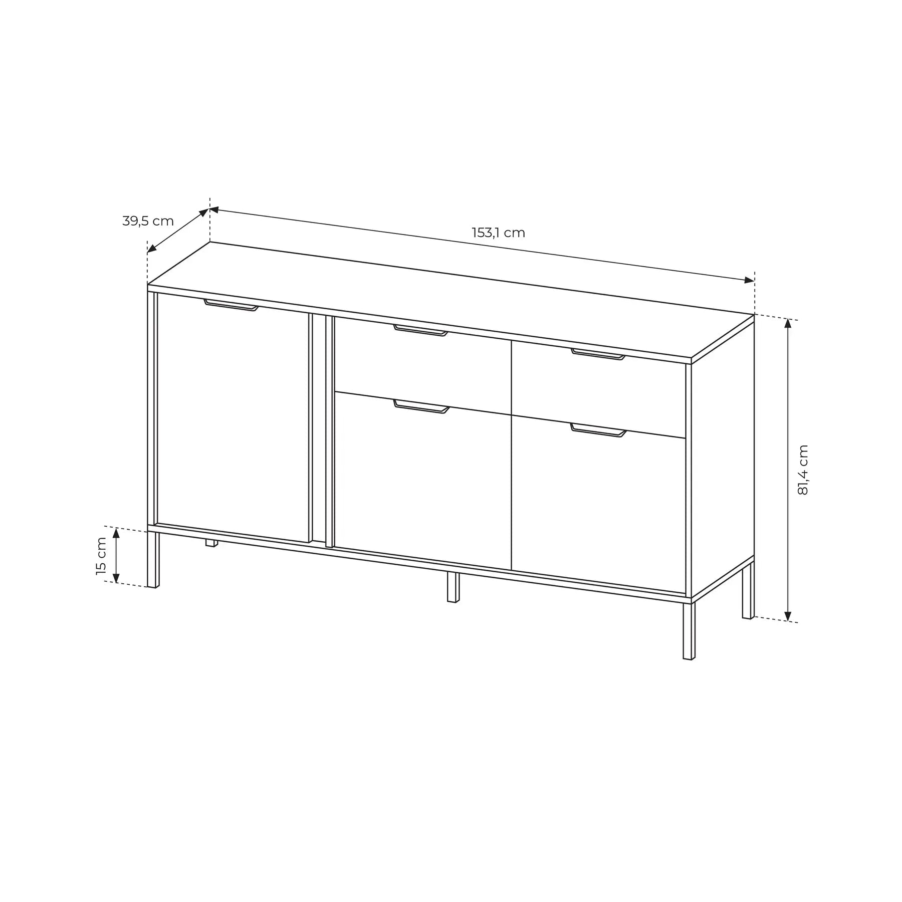 Kumode Larsi 153/81/39 cm melns - N1 Home