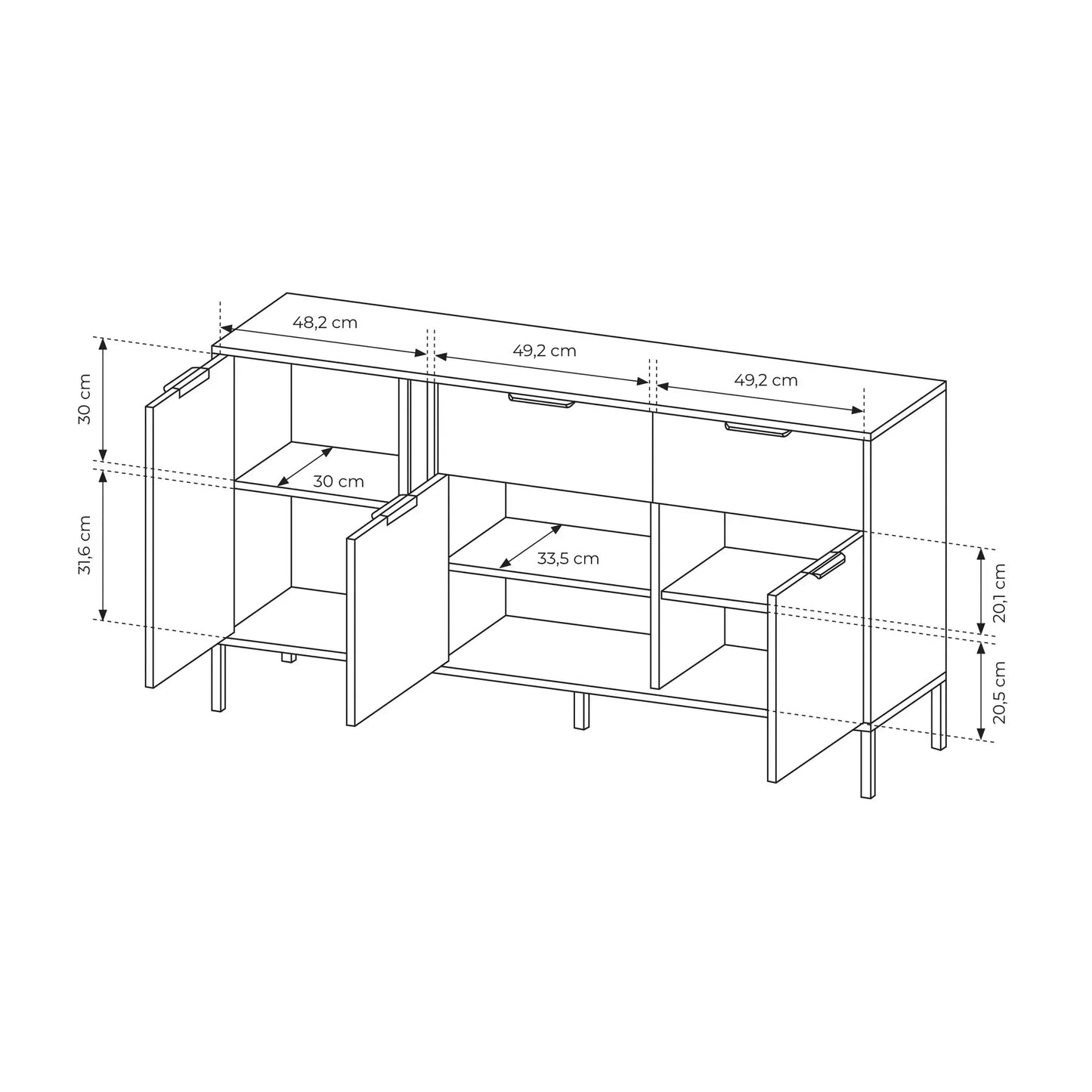 Kumode Larsi 153/81/39 cm melns - N1 Home