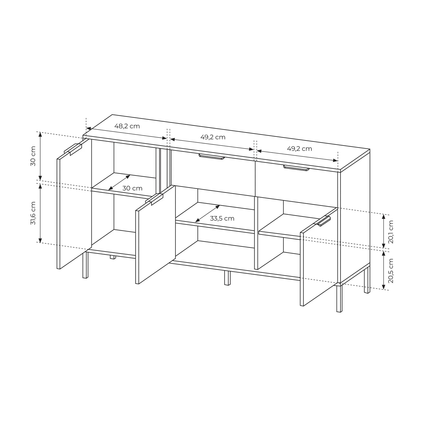 Kumode Larsi 153/81/39 cm melns - N1 Home