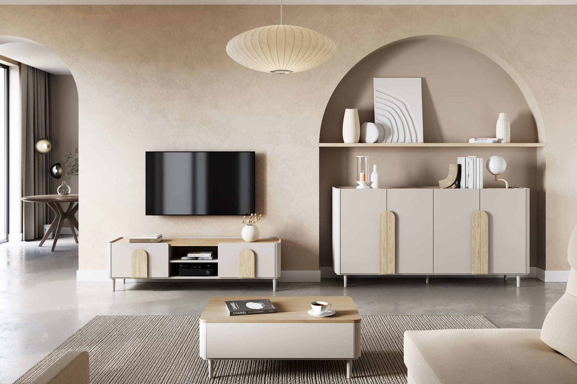 Kumode Amil 200/102/48 cm Kašmirs / Eļļots ozols / Gaišs ozols - N1 Home