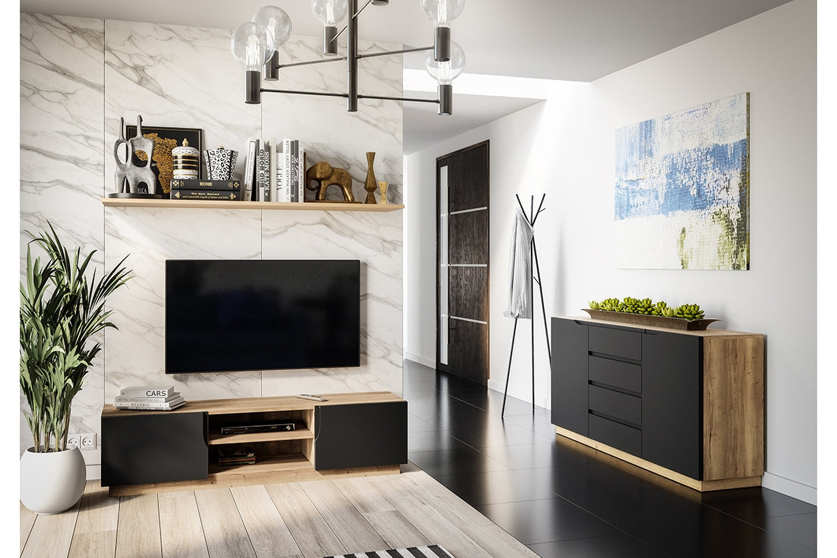 Kumode LOFT 165/80/40 cm melns/dabīgs - N1 Home