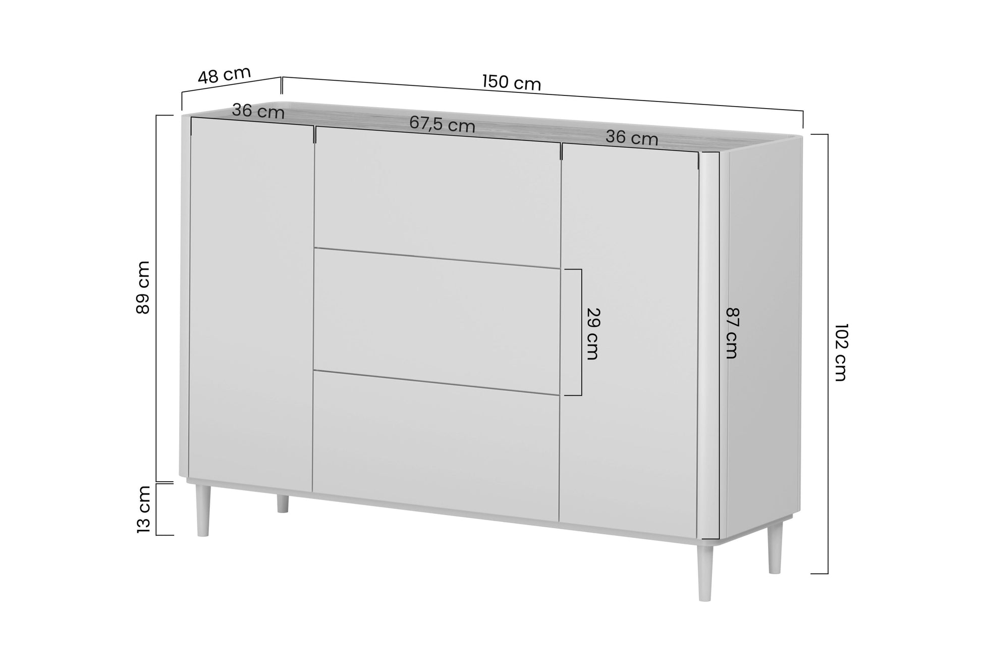 Kumode Elva 150/102/48 cm Kašmirs / Eļļots ozols - N1 Home