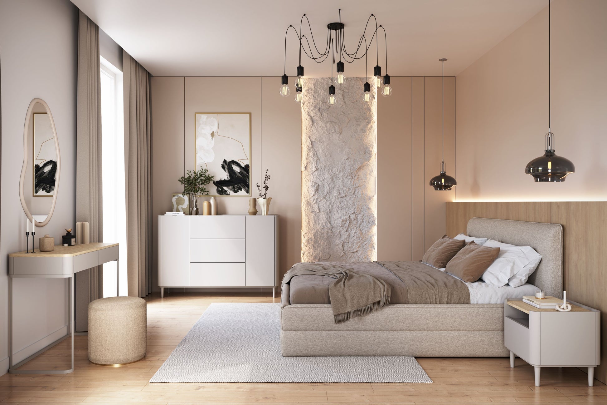 Kumode Elva 150/102/48 cm Kašmirs / Eļļots ozols - N1 Home