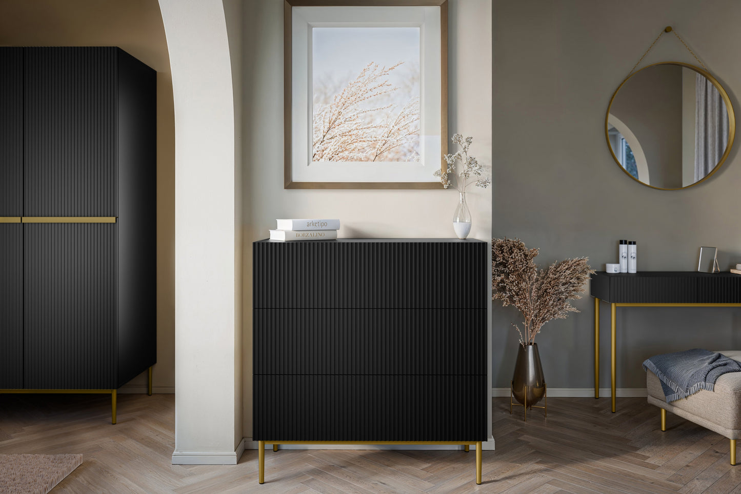 Kumode Austin 100/105/45 cm melns/zelts - N1 Home