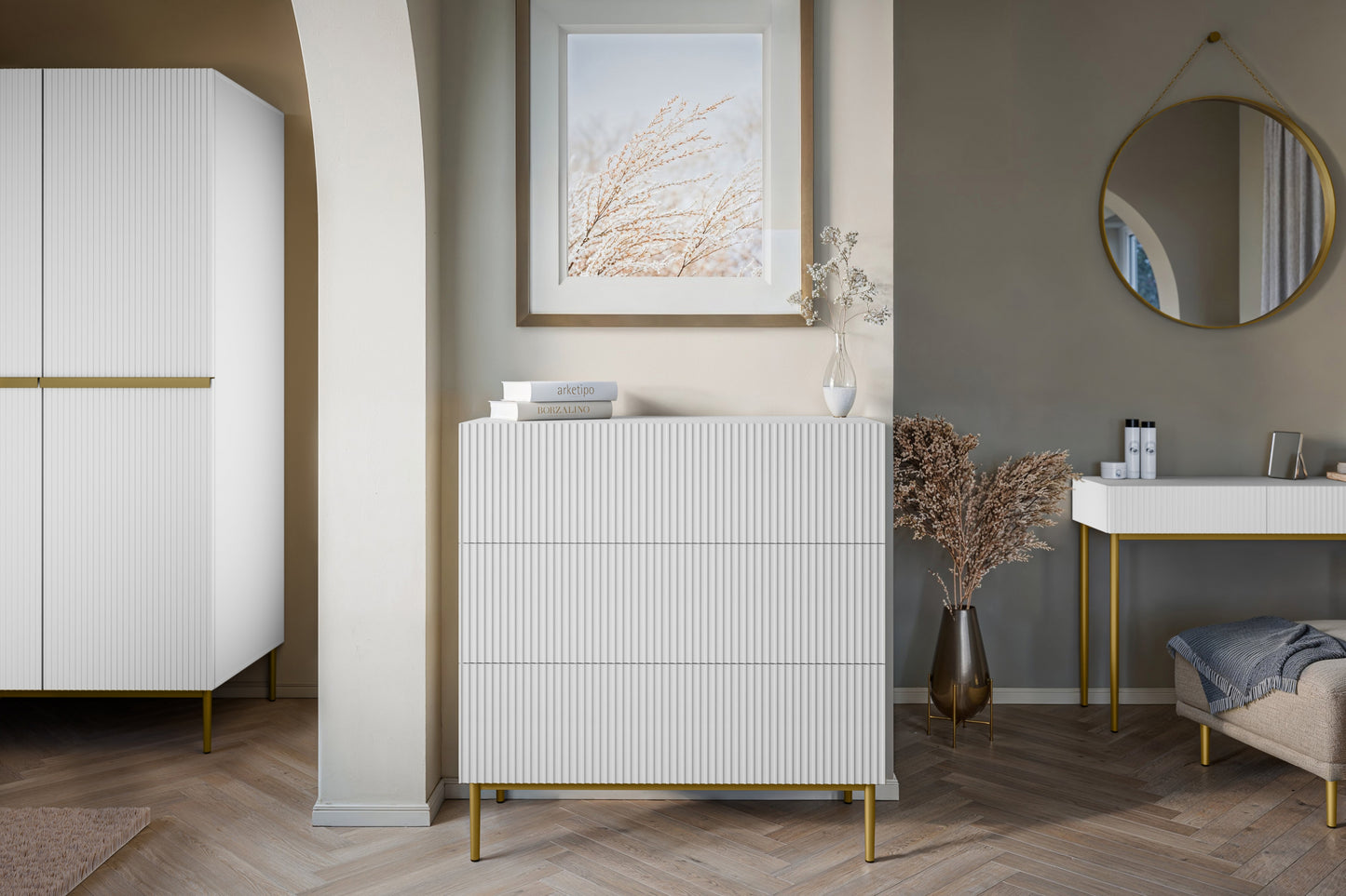 Kumode Austin 100/105/45 cm balts/zelts - N1 Home