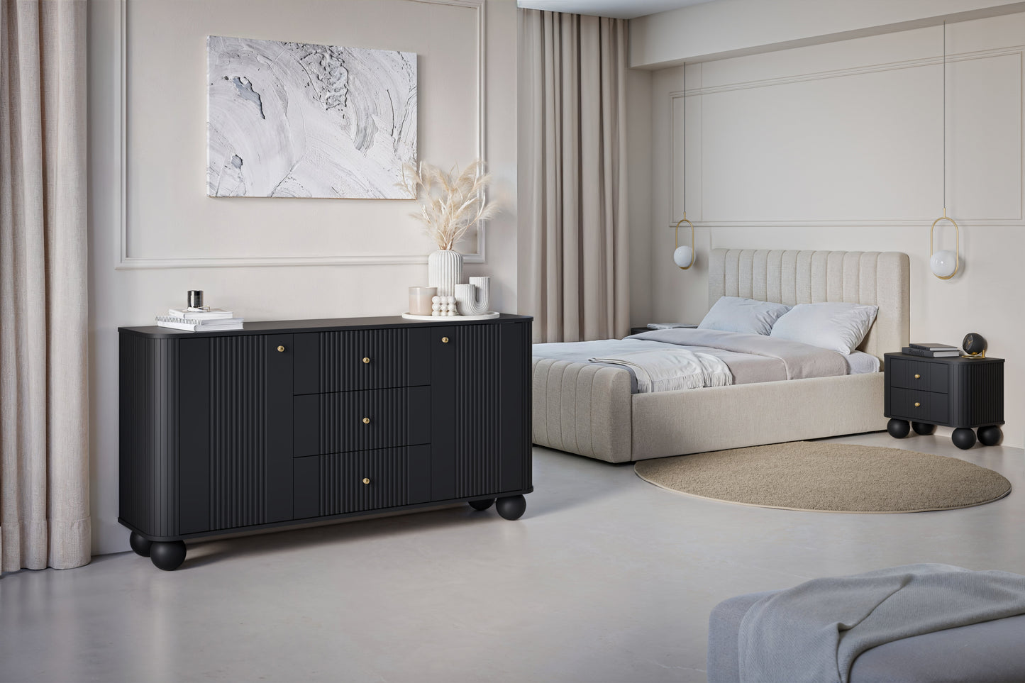 Kumode Vespa 160/82/38 cm melns/zelts - N1 Home