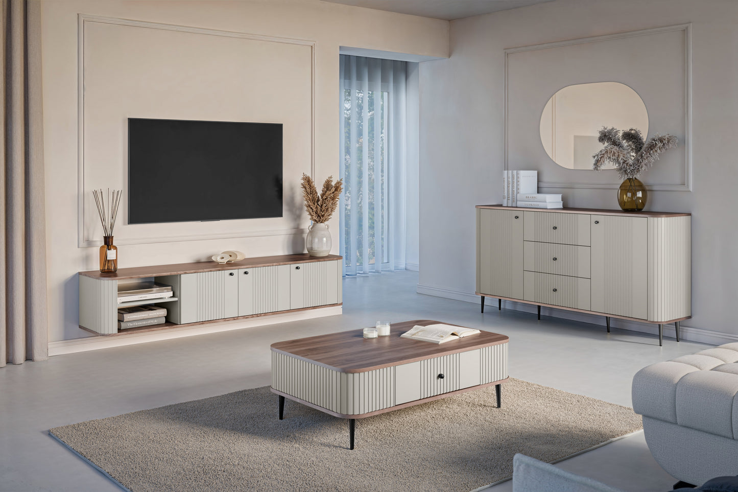 Kumode Vespa 160/85/38 cm kašmirs/ rieksts/melns - N1 Home