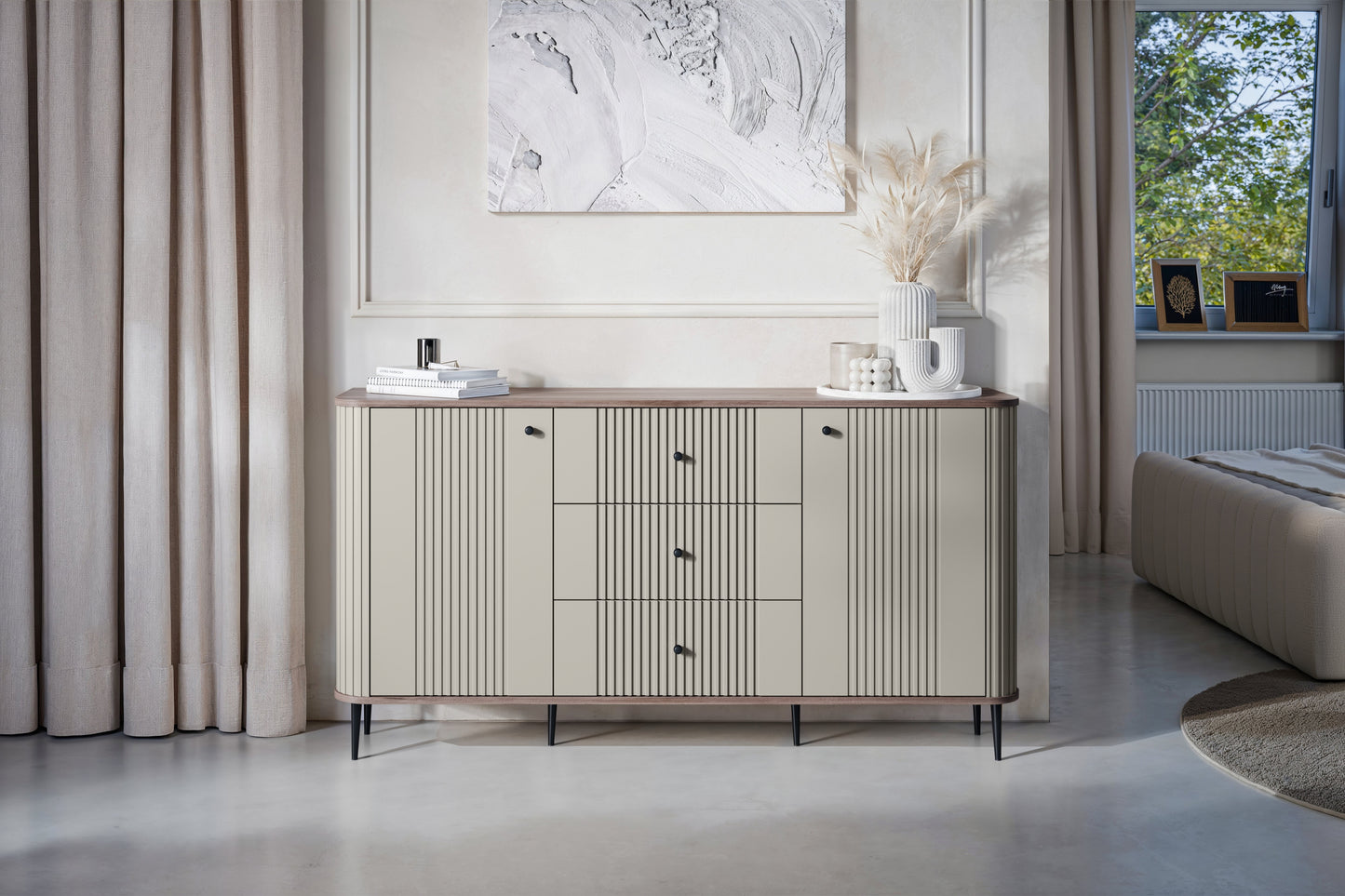 Kumode Vespa 160/85/38 cm kašmirs/ rieksts/melns - N1 Home