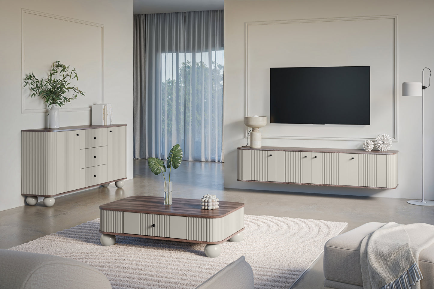 Kumode Vespa 160/82/38 cm kašmirs/rieksts/melns - N1 Home