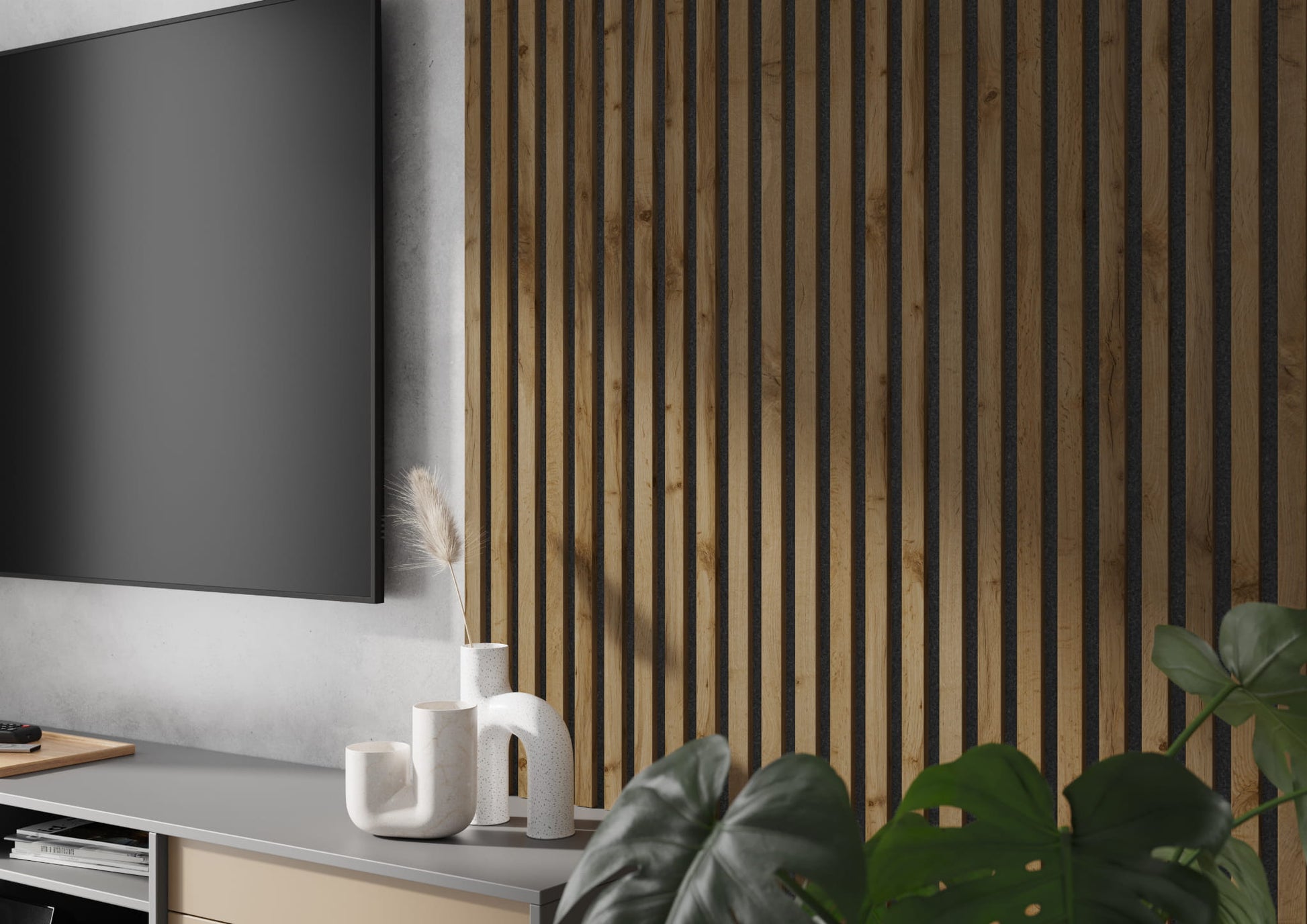 Akustiskais panelis ar lamelēm 300x26x2750 mm votan ozols/pelēks - N1 Home