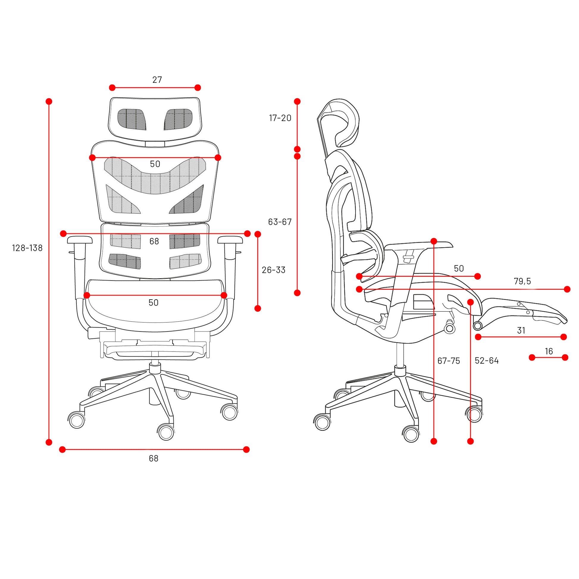 Krēsls V - Mas 128-138/68/50 cm melns/balts - N1 Home