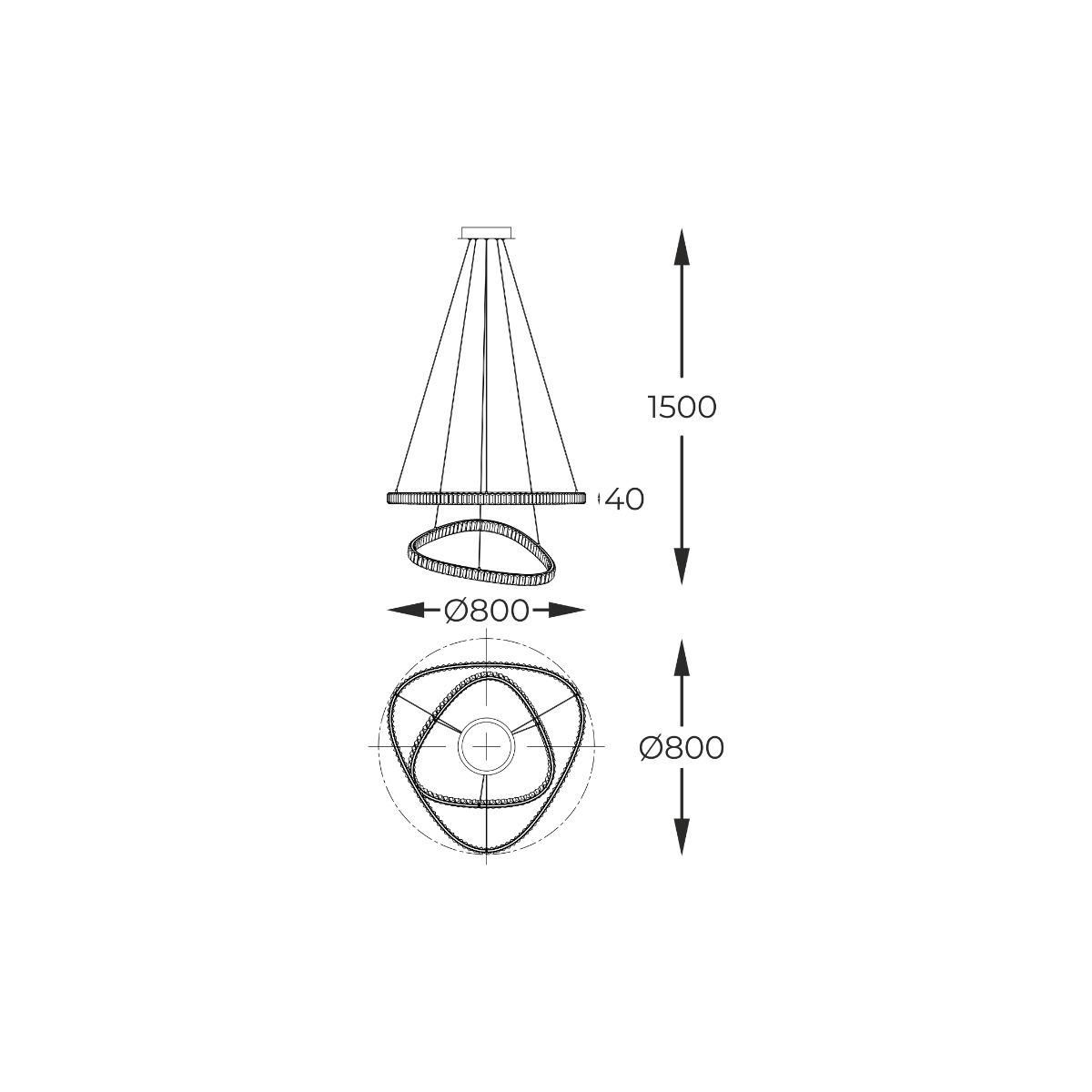 Piekaramā lampa Athena 150/80/80 cm zelts - N1 Home