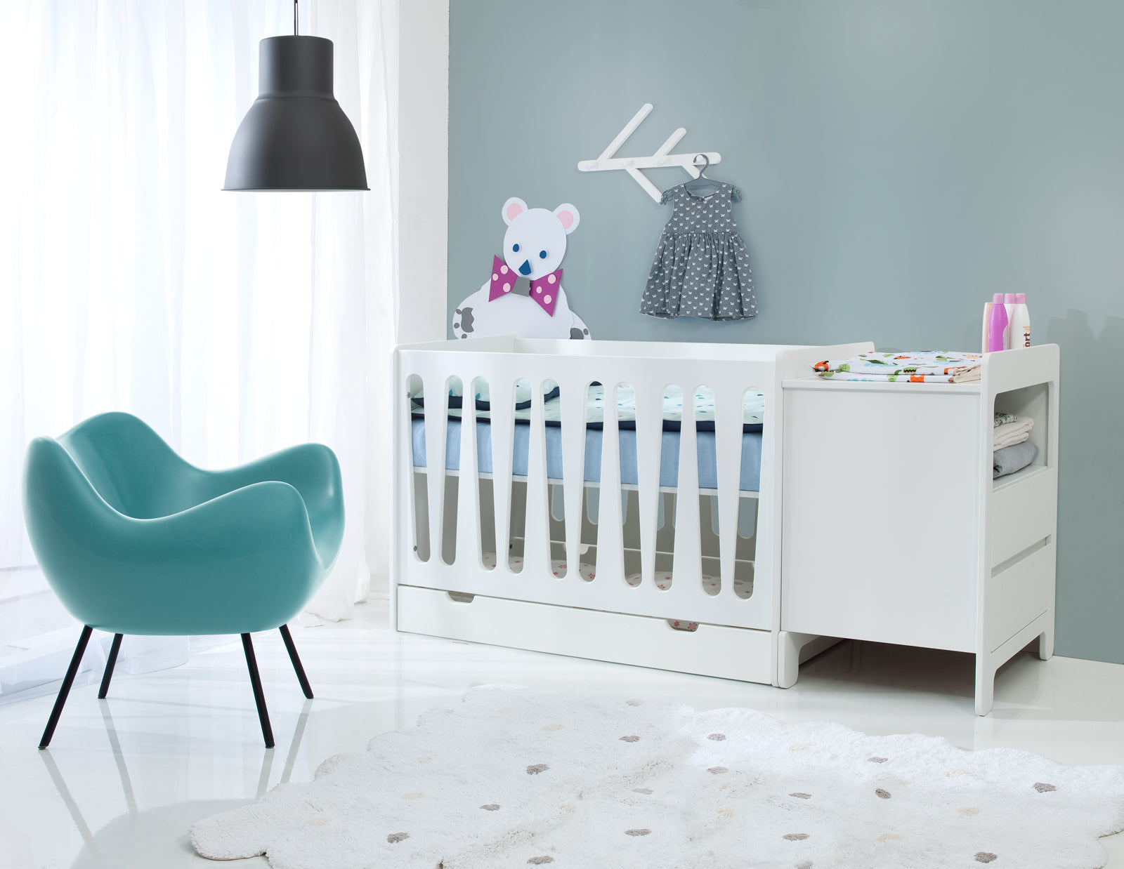 2 atvilktņu kumode MUNI 67/52/89 cm balts - N1 Home