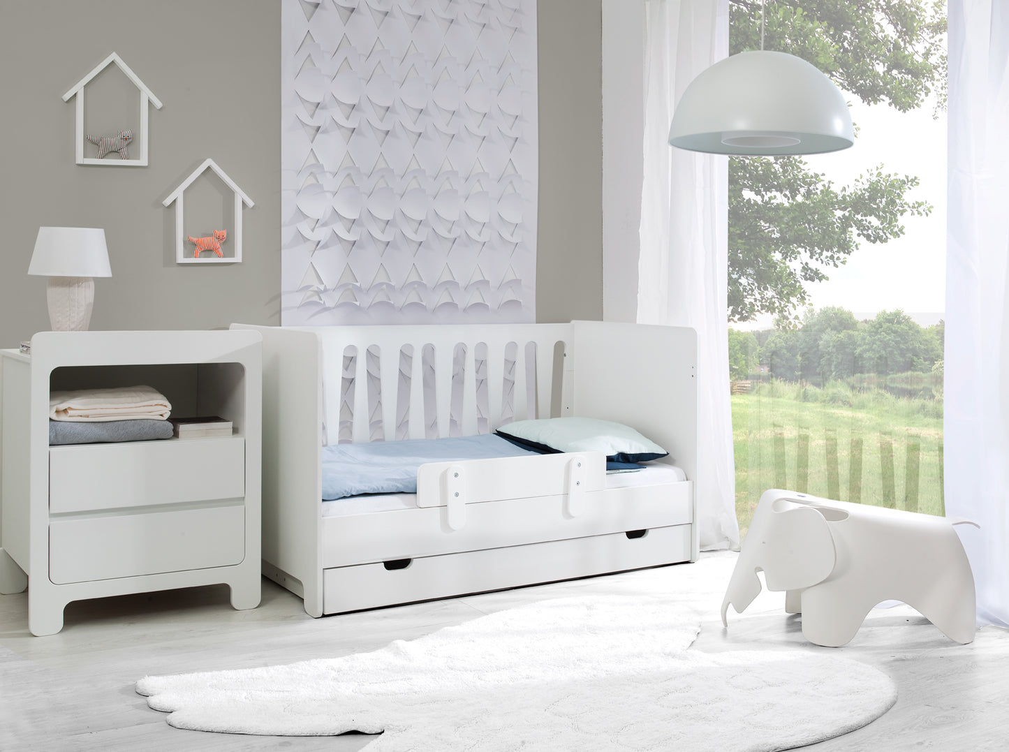 2 atvilktņu kumode MUNI 67/52/89 cm balts - N1 Home