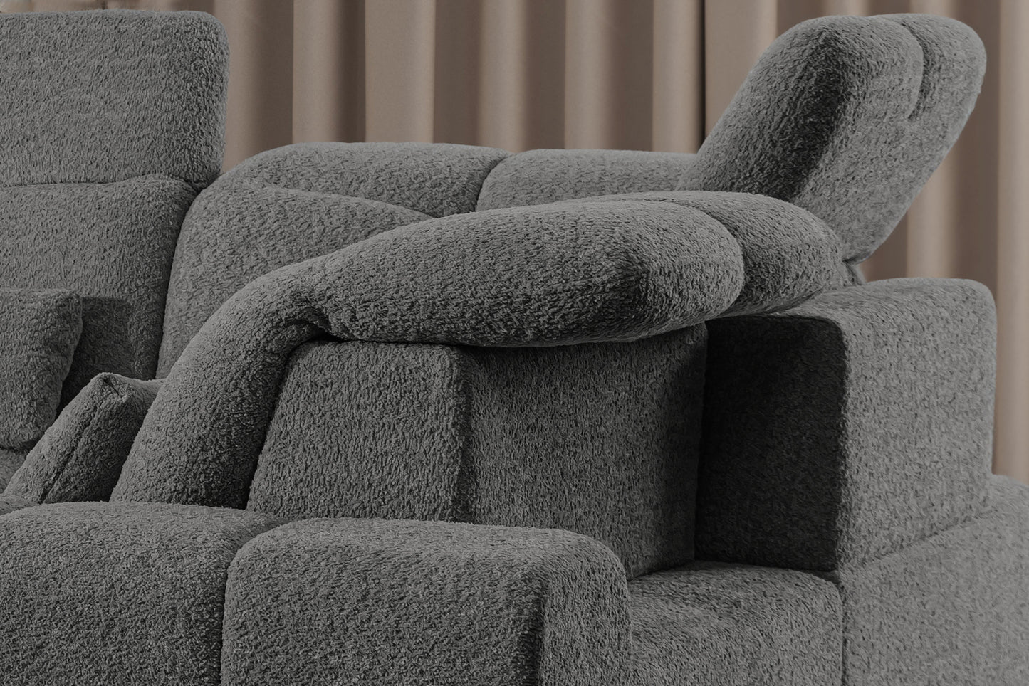 Dīvāns MARSEILLE U labā stūra dīvāns ar elektriski izvelkamu sēdekli un gulēšanas funkciju - pelēka bukle Catch Me 25 - N1 Home