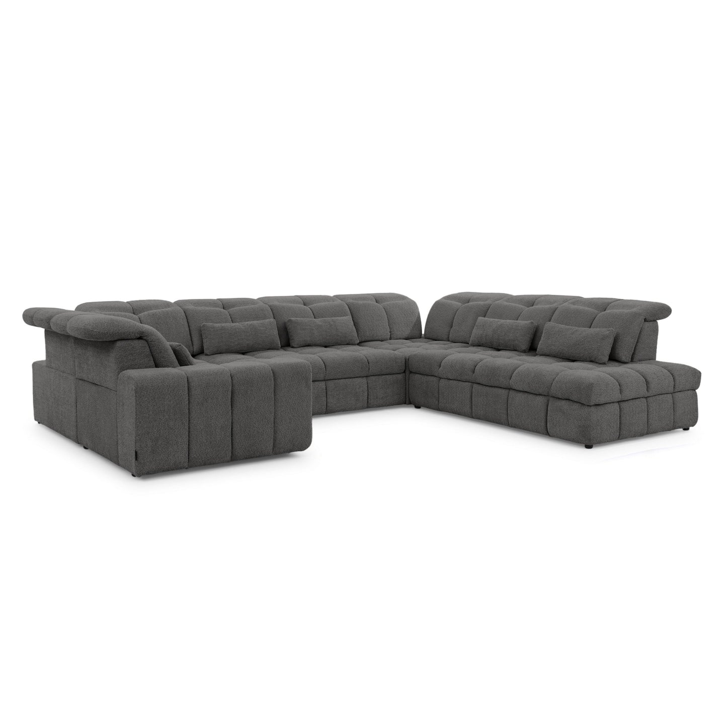 Dīvāns MARSEILLE U labā stūra dīvāns ar elektriski izvelkamu sēdekli un gulēšanas funkciju - pelēka bukle Catch Me 25 - N1 Home