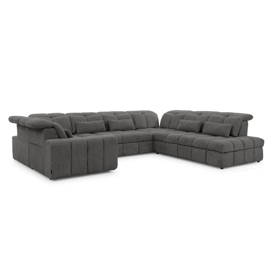 Dīvāns MARSEILLE U labā stūra dīvāns ar elektriski izvelkamu sēdekli un gulēšanas funkciju - pelēka bukle Catch Me 25 - N1 Home