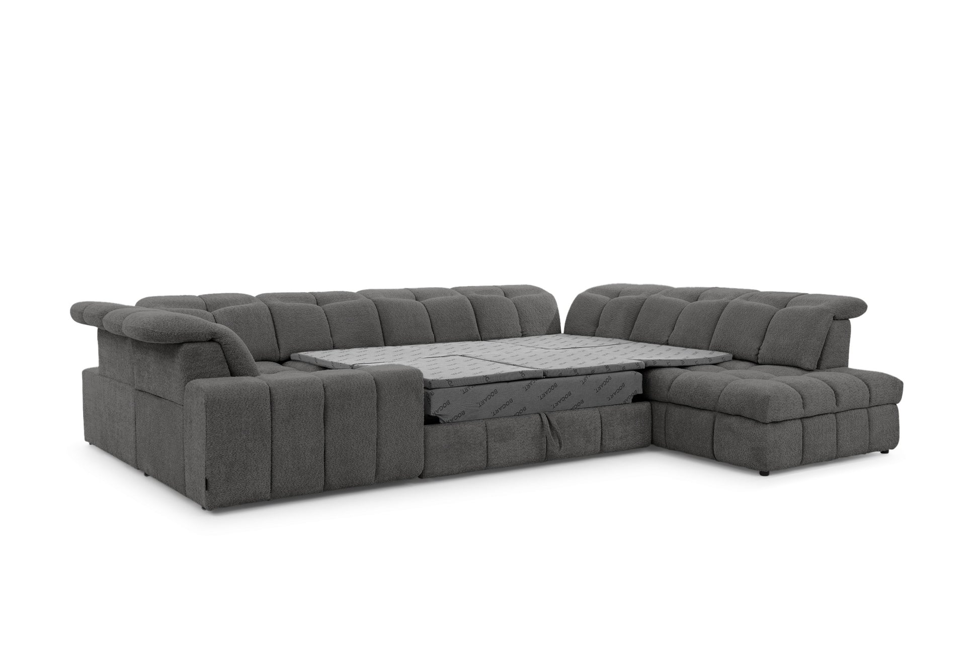 Dīvāns MARSEILLE U labā stūra dīvāns ar elektriski izvelkamu sēdekli un gulēšanas funkciju - pelēka bukle Catch Me 25 - N1 Home