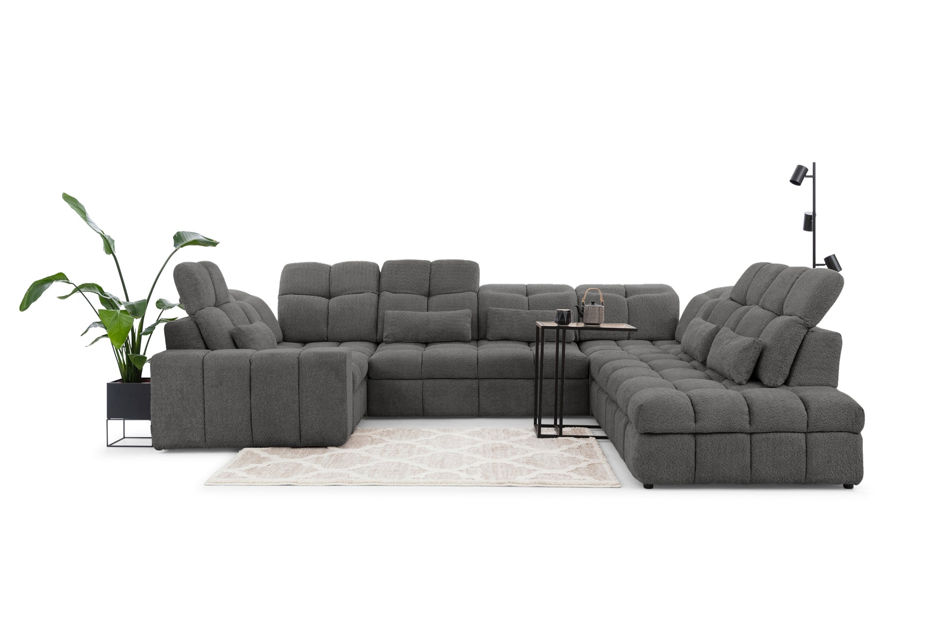 Dīvāns MARSEILLE U labā stūra dīvāns ar elektriski izvelkamu sēdekli un gulēšanas funkciju - pelēka bukle Catch Me 25 - N1 Home