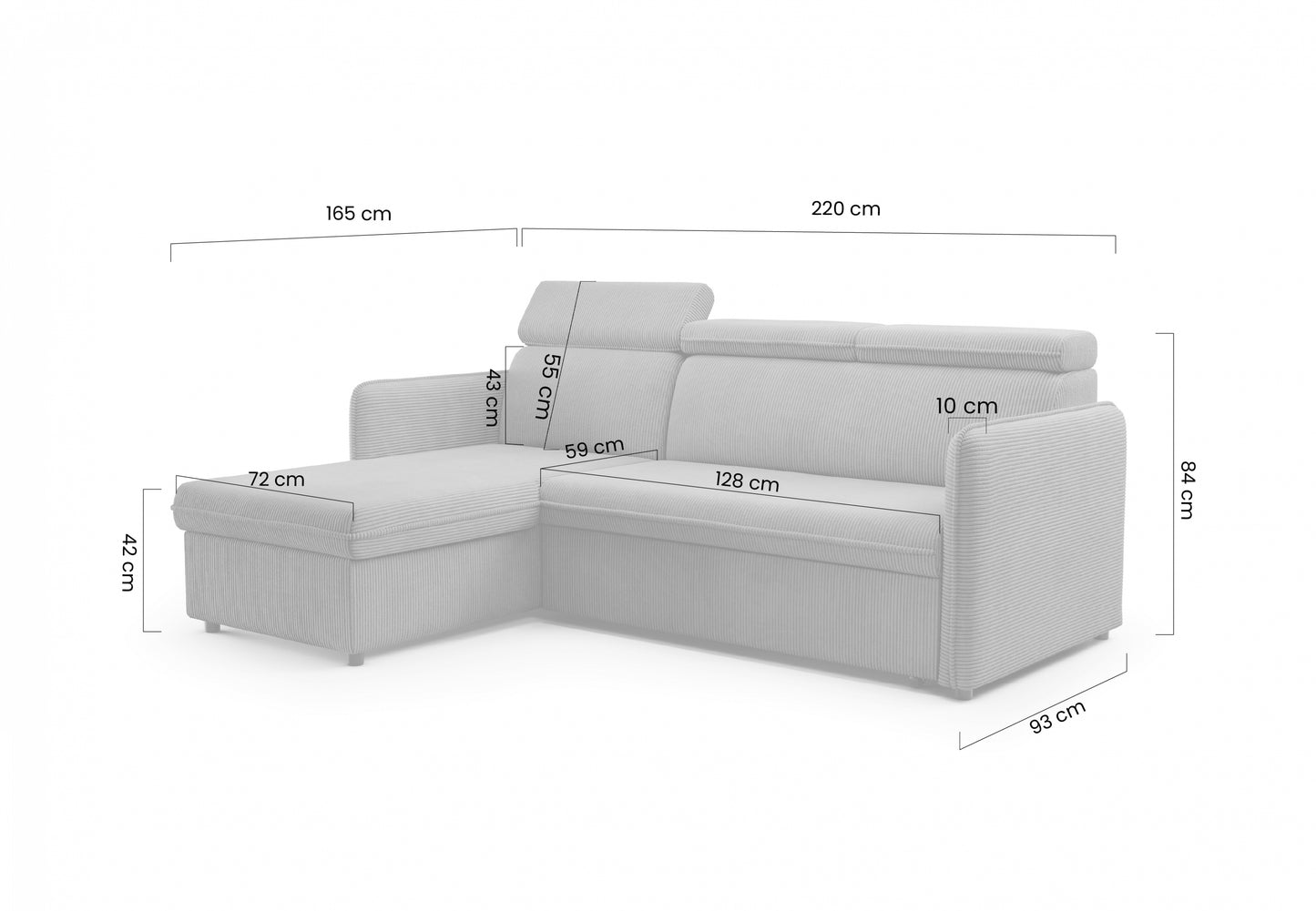 Dīvāns Barce 220/84/165 cm tumši pelēks - N1 Home