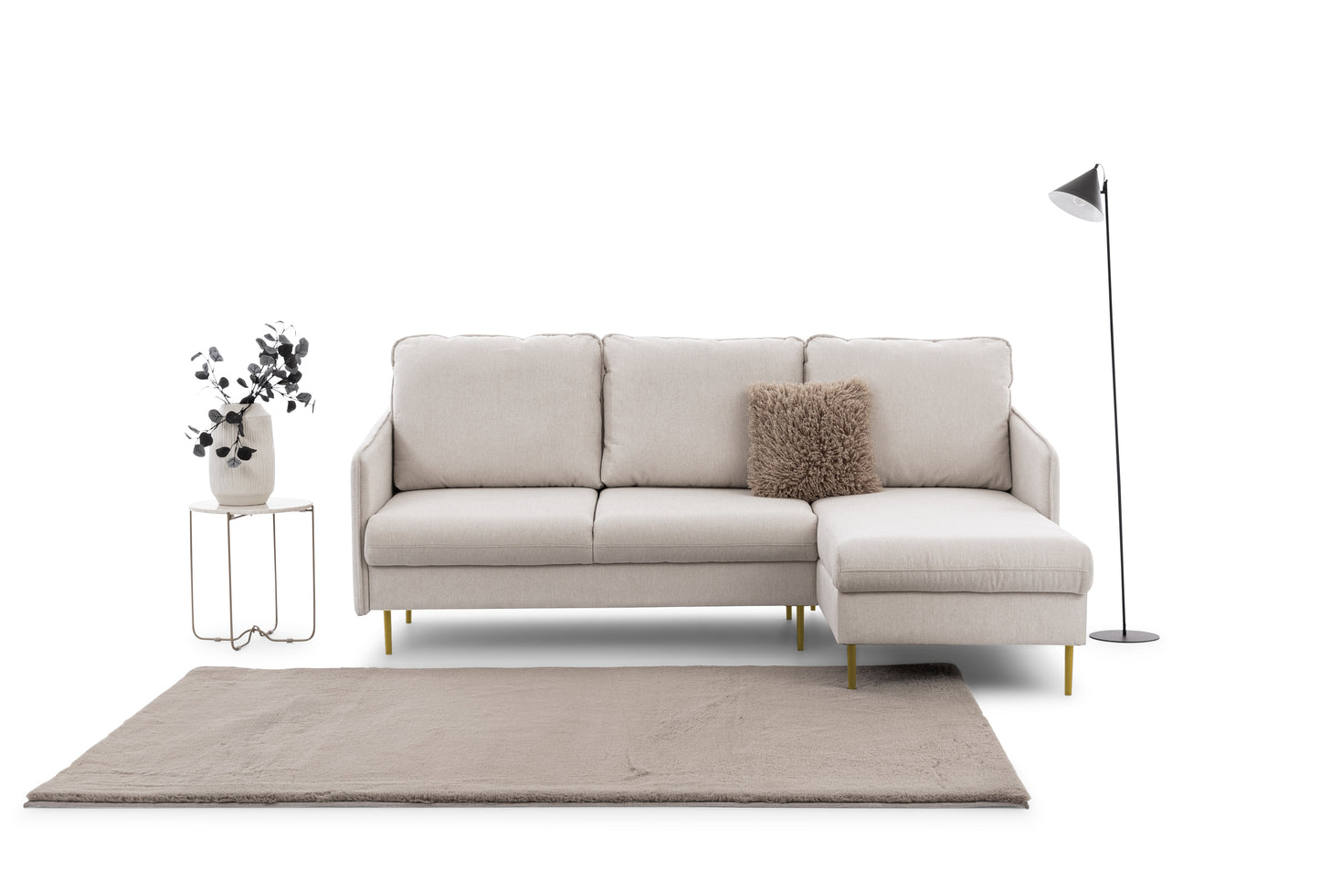 Dīvāns Tai 222/95/161 cm krēms/zelts kājas - N1 Home