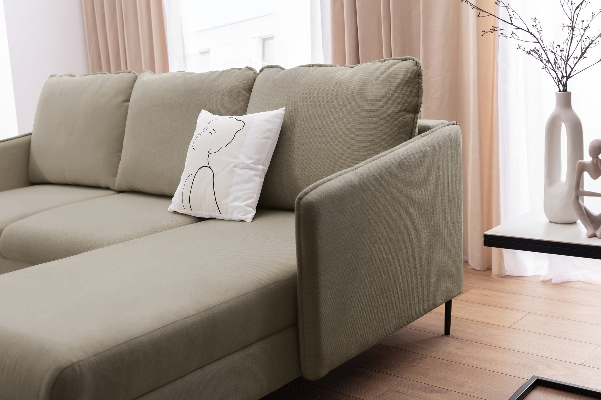 Dīvāns Tai 222/95/161 cm Velluto 3/melnas kājas - N1 Home