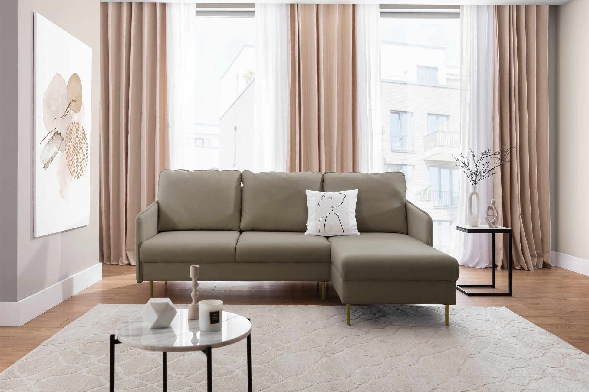 Dīvāns Tai 222/95/161 cm Velluto 3/zelts kājas - N1 Home