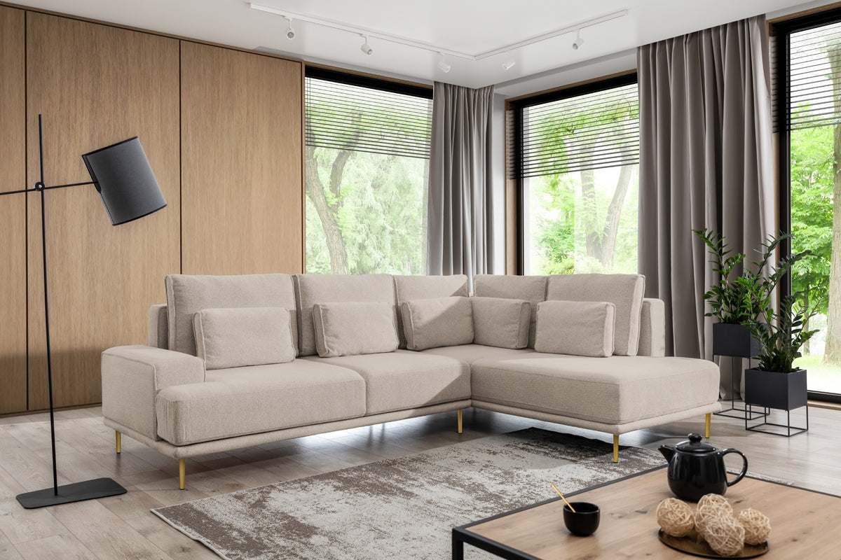 Dīvāns AUSTIN labais stūris zelta kājas 277/70-93/200 cm krēms - N1 Home