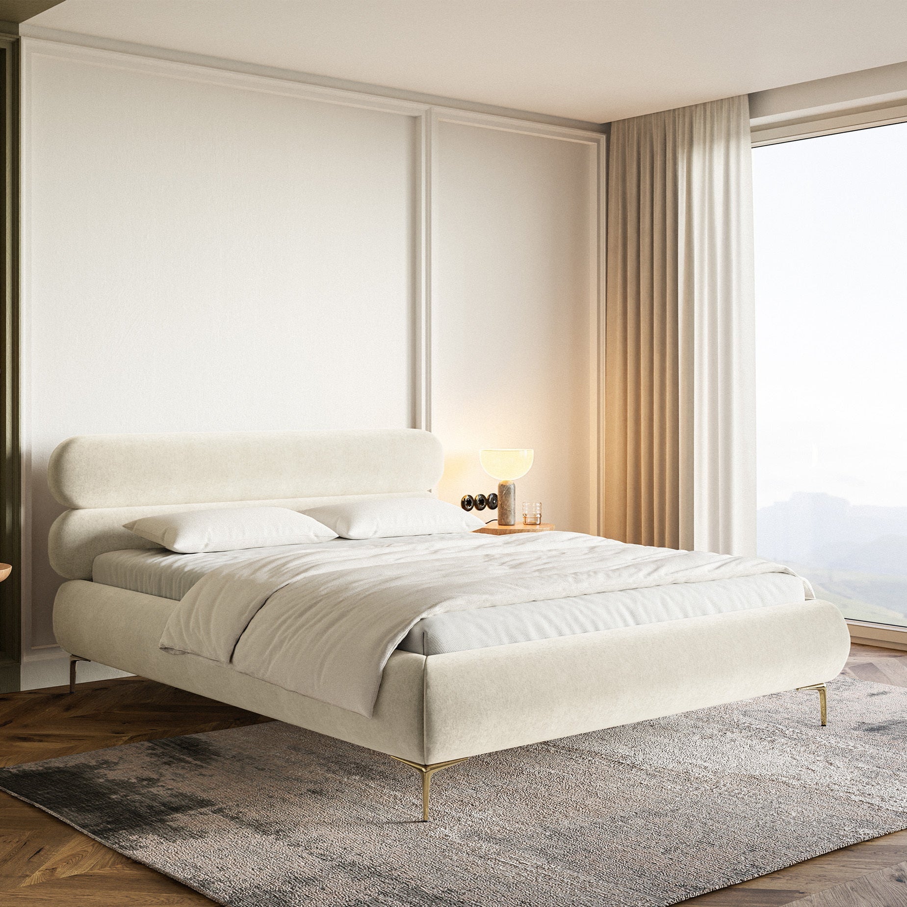 Gulta ar glabātuvi Loure 140/160/180x200 cm Amon 18/zelts kājas - N1 Home