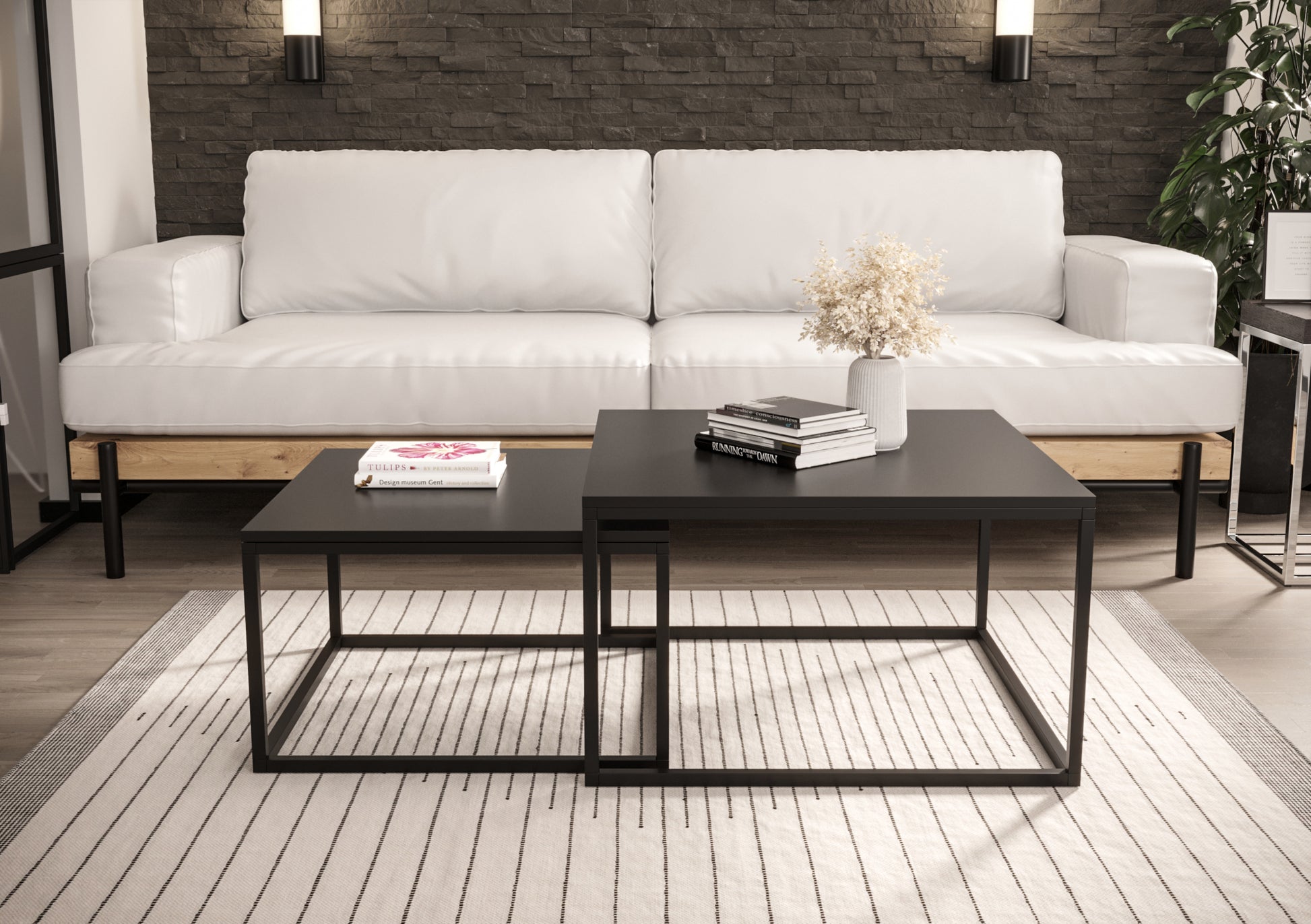 BELLO Divu kvadrātveida kafijas galdiņu komplekts, 70 cm un 60 cm, matēts melns - N1 Home